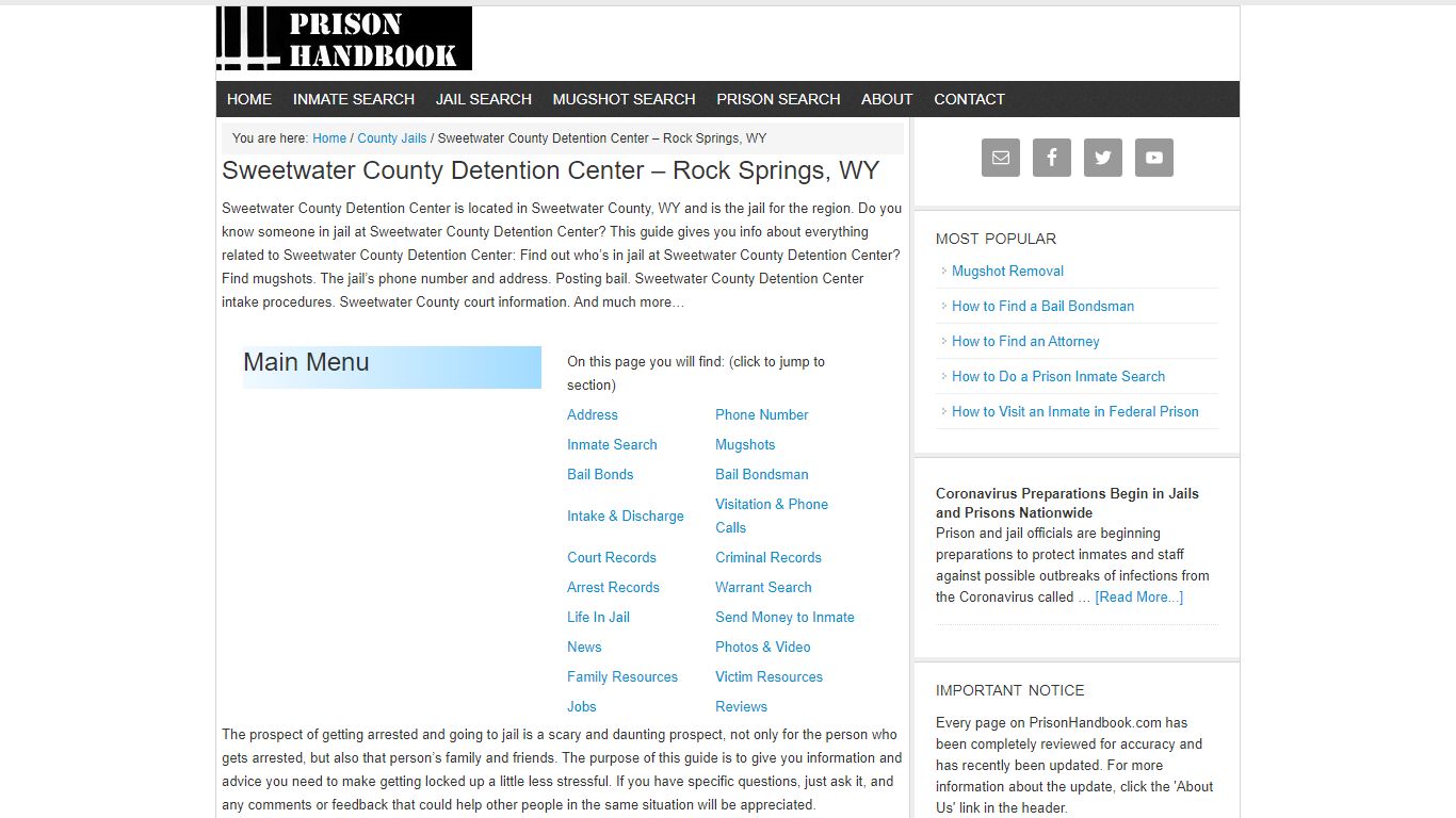 Sweetwater County Detention Center – Rock Springs, WY - Prison Handbook